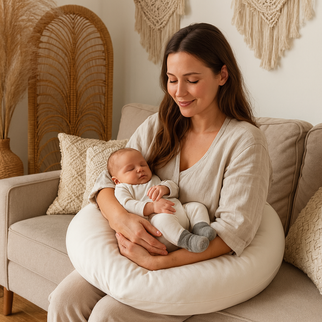 Coussin de grossesse et d’allaitement en C – coton bio beige
