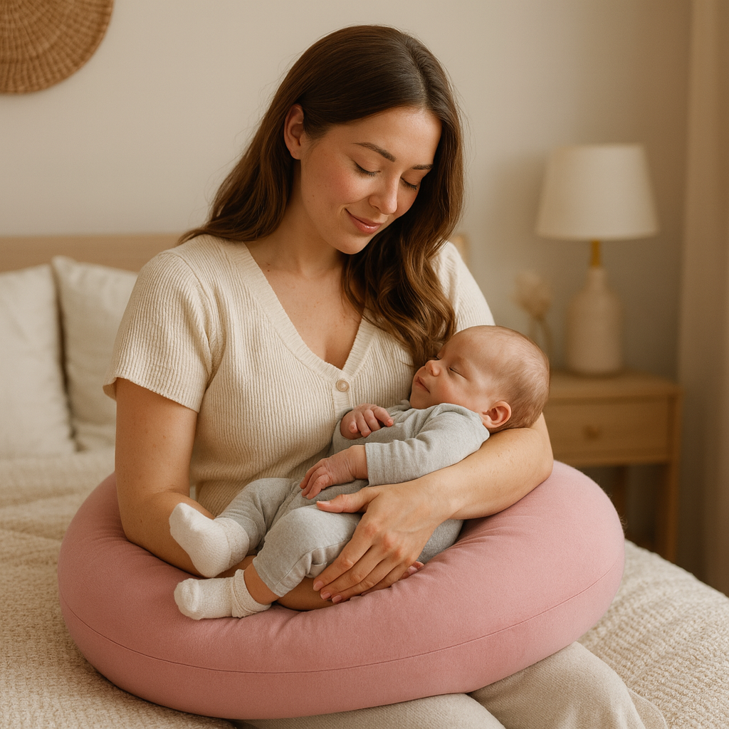 Coussin de grossesse et d’allaitement en C – coton bio rose