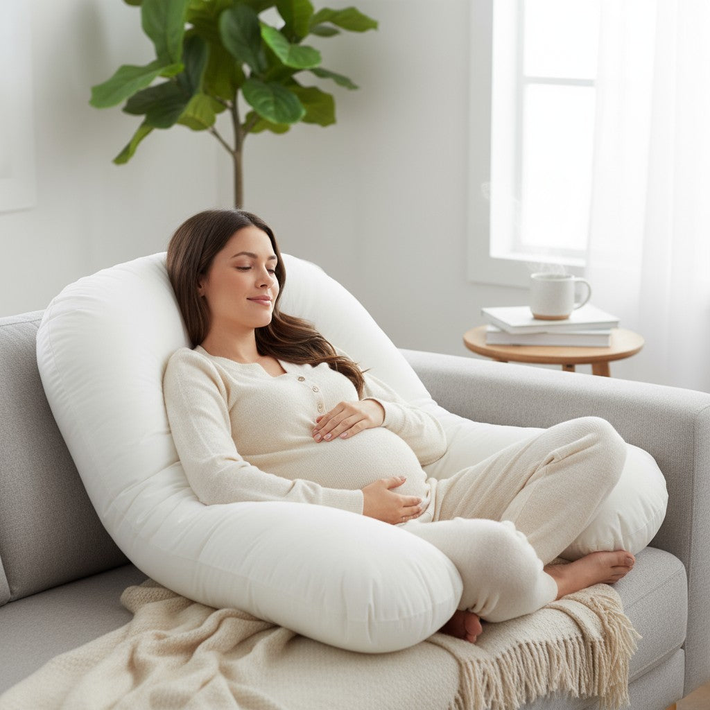 Coussin de grossesse et d’allaitement en U – coton bio beige