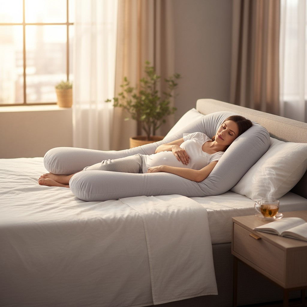 Coussin de grossesse et d’allaitement en U – coton bio gris
